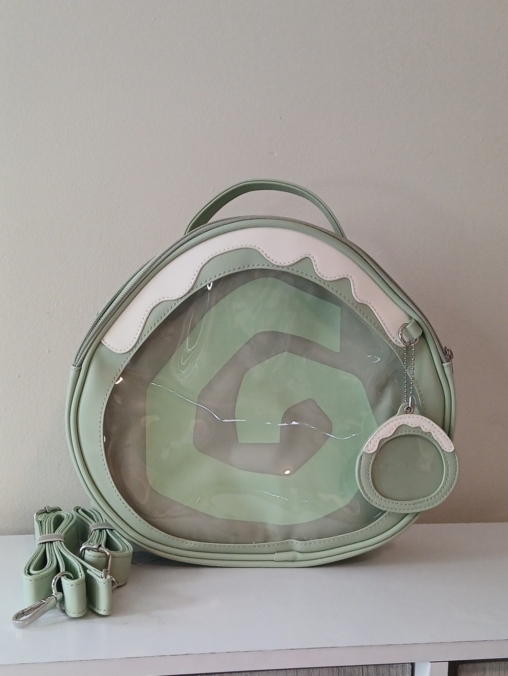 Mint Green Round Clear-Front Backpack with White Trim
